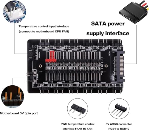 ZORBES® ARGB Controller Combo for PC, 5V 3Pin RGB & PWM 10-Port Fan Hub, SATA Powered, Remote, Built-in Light Modes, for ARGB Fans, Light Strips, CPU Cooling, Case Mod, DIY PC Builds ZORBES® ARGB Controller Combo for PC, 5V 3Pin RGB & PWM 10-Port Fan Hub, SATA Powered, Remote, Built-in Light Modes, for ARGB Fans, Light Strips, CPU Cooling, Case Mod, DIY PC Builds